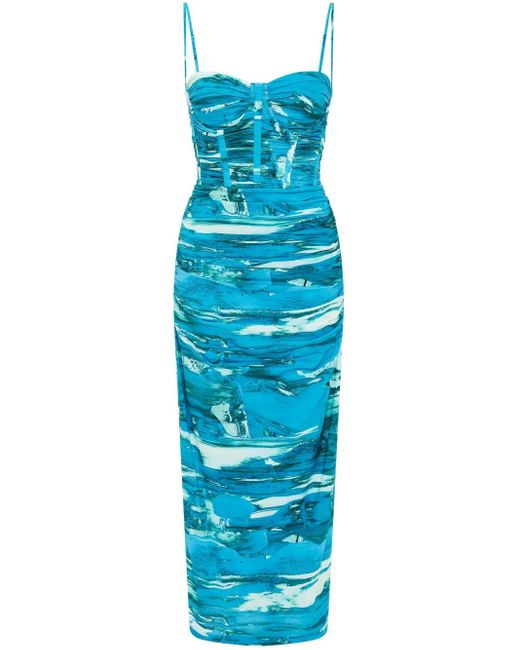 Rebecca Vallance Blue Marine Graphic-Print Draped Midi Dress