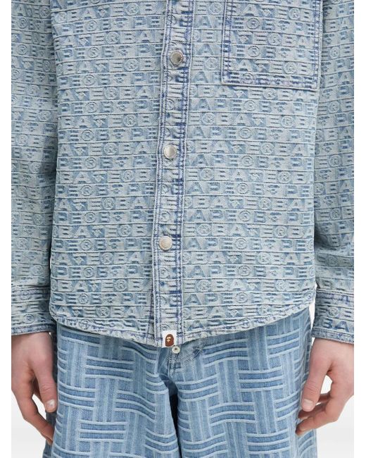 A Bathing Ape Blue Monogram-Print Denim Shirt Jacket for men