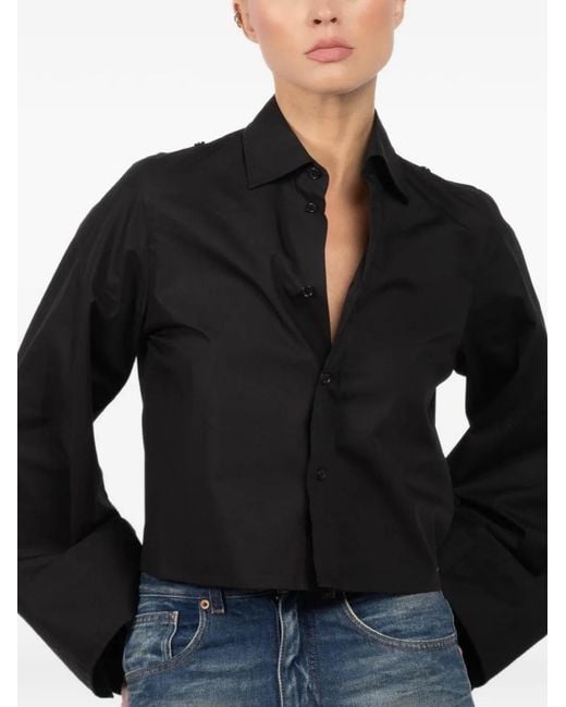 MM6 by Maison Margiela Black Bell-Sleeve Cropped Shirt