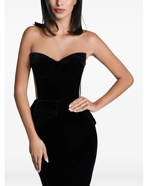 IMROSKA Black Velvet 22 Peplum Strapless Midi Dress