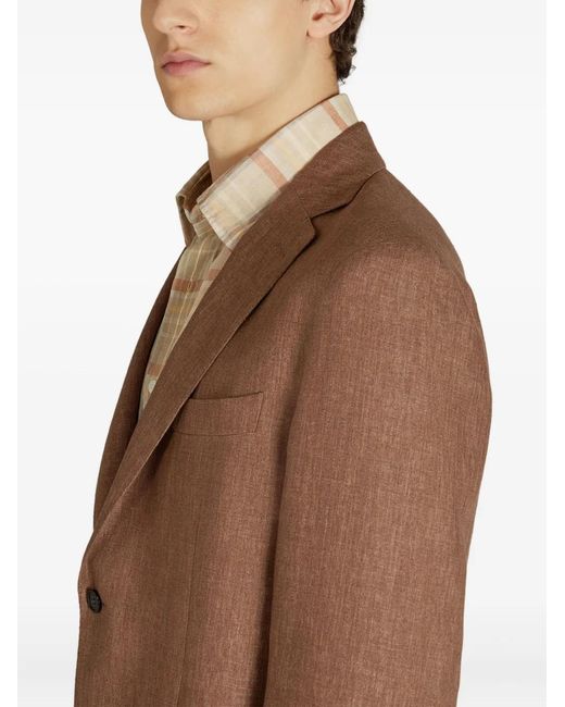 Incotex Brown Single-Breasted Linen Jacket for men