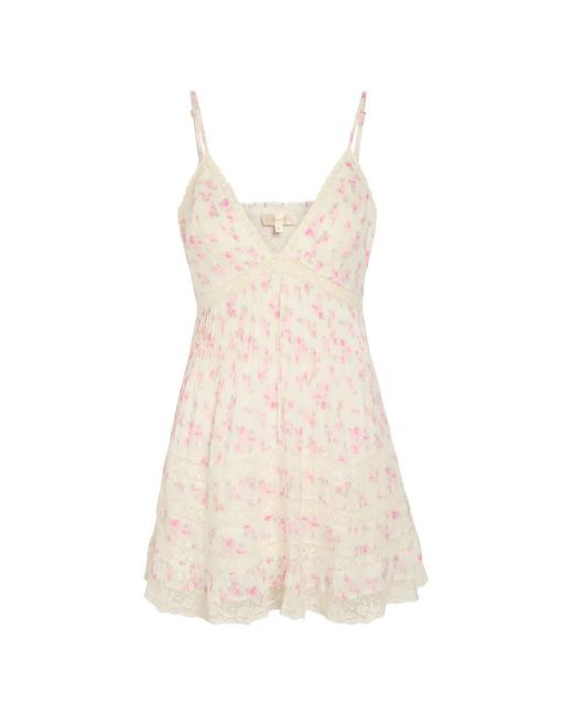 LoveShackFancy White Alonna Floral-Print Lace-Trimmed Mini Dress