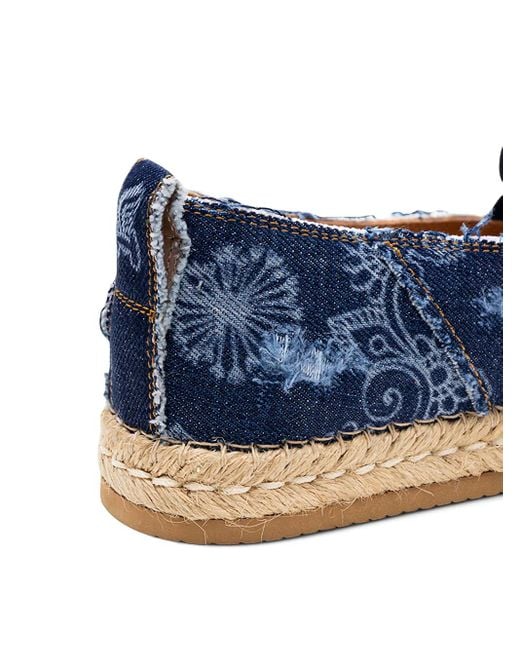 Hogan Blue Denim Floral Print Espadrilles