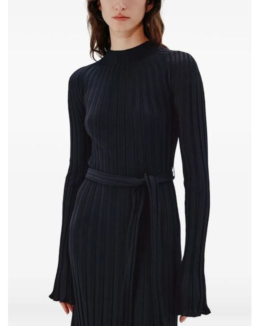 Another Tomorrow Blue Long Ribbed-Knit Flared Dress