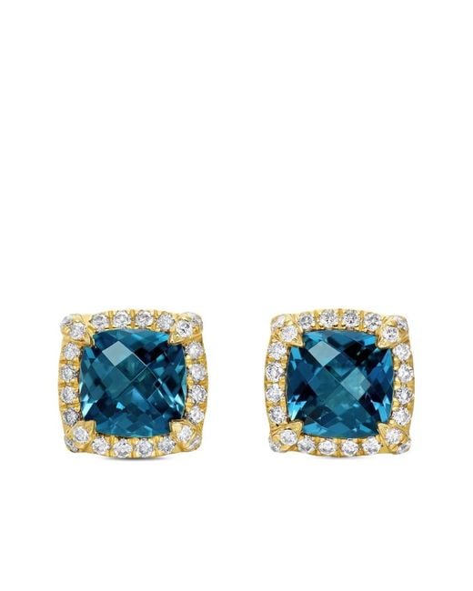 David Yurman Blue 18Kt Petite Chatelaine Topaz And Diamond Stud Earrings (5Mm)