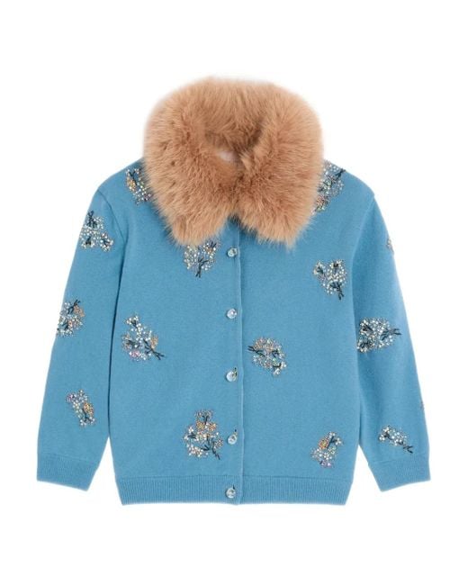 Valentino Garavani Blue Embroidered Wool Cardigan