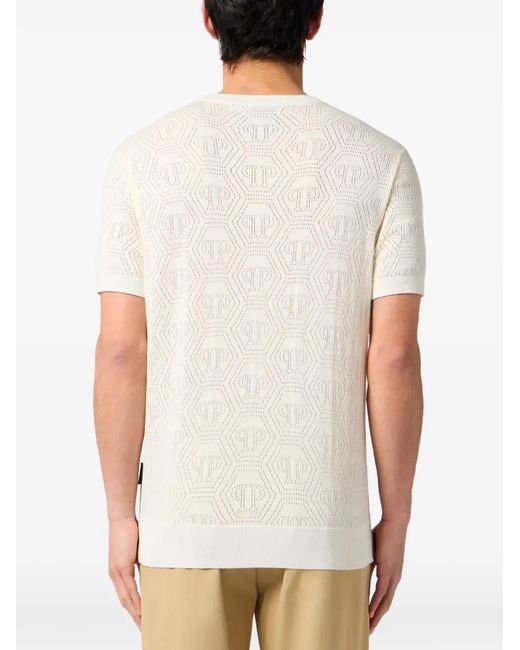 Philipp Plein White Openwork Monogram T-Shirt for men