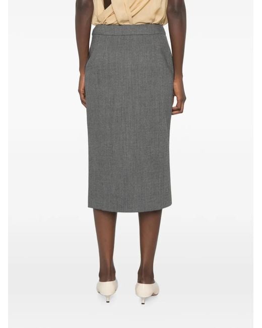 Ermanno Scervino Gray Herringbone-Pattern Wrap Midi Skirt