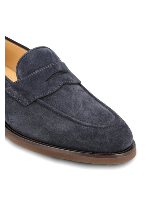Brunello Cucinelli Blue Suede Penny Loafers for men