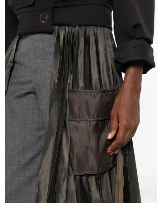 Sacai Gray Pleated-Overlay Cropped Trousers