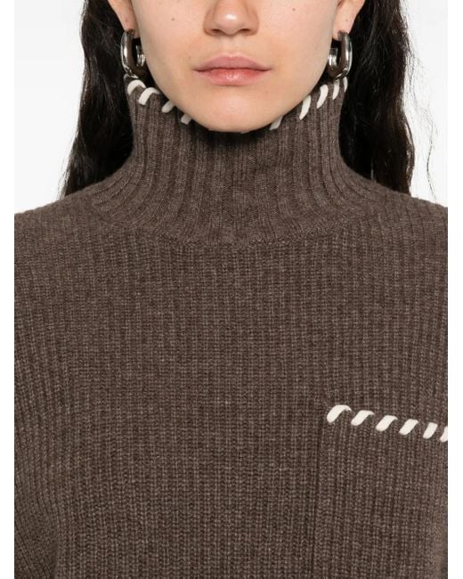 Sandro Brown Gerippter Pullover Mit Bestickter Tasche