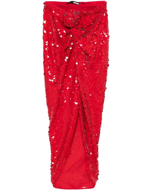 ROTATE BIRGER CHRISTENSEN Red Assymetric Sequin Skirt