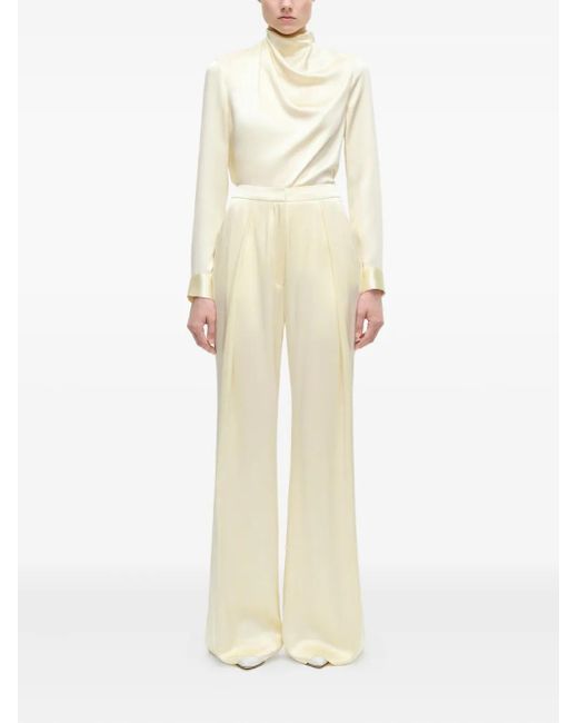 Adam Lippes Natural Silas Silk Charmeuse Trousers