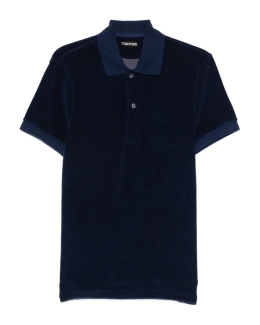 Tom Ford Blue Button Knitted Polo Shirt for men