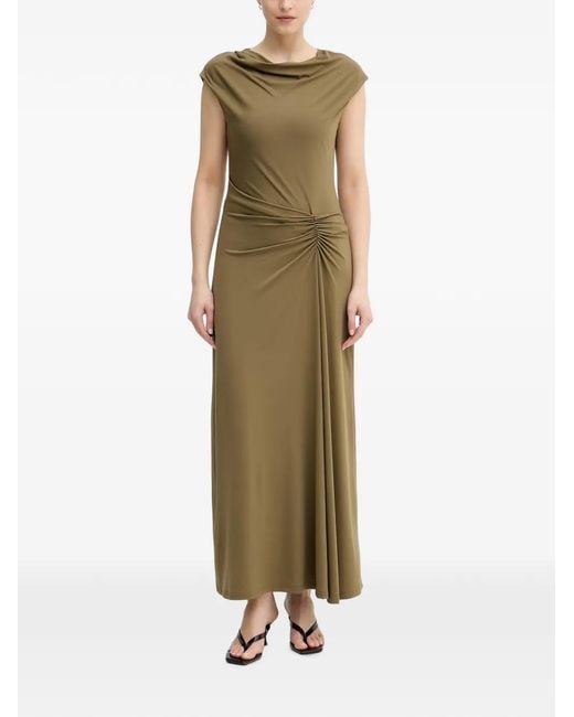Pedro Del Hierro Madrid Green Draped-Neck Gathered-Waist Maxi Dress