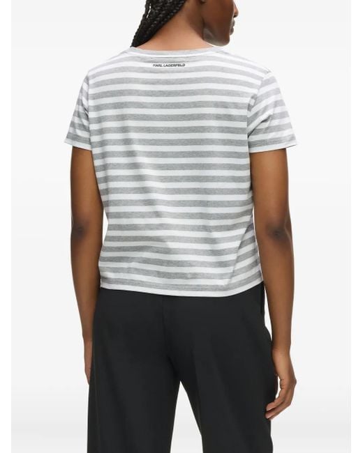 Karl Lagerfeld White Ikon Striped T-Shirt