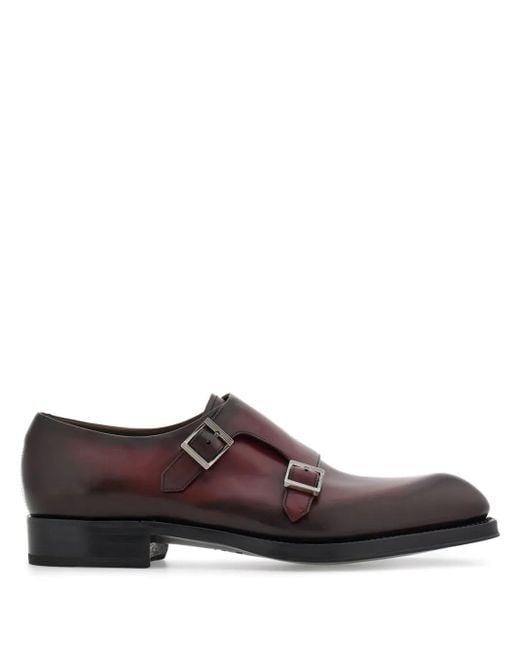 Ferragamo Brown Double-Monkstrap Leather Monk Shoes for men