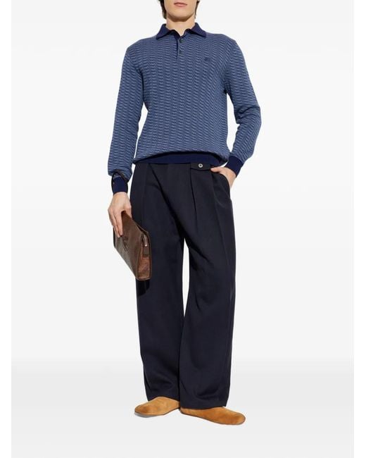 Etro Blue Patterned Buttoned Polo Shirt for men