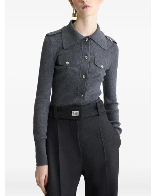 Patou Gray Ribbed Collared Cardigan