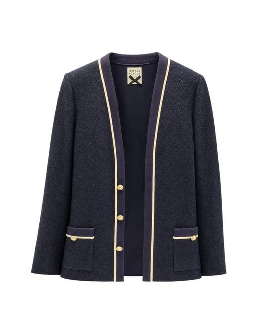 Edward Achour Paris Blue Contrast-Trim Bouclé Jacket