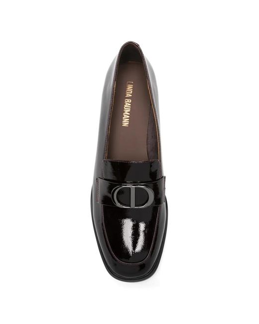 Linda Baumann Black Logo-Plaque Patent-Leather Pumps