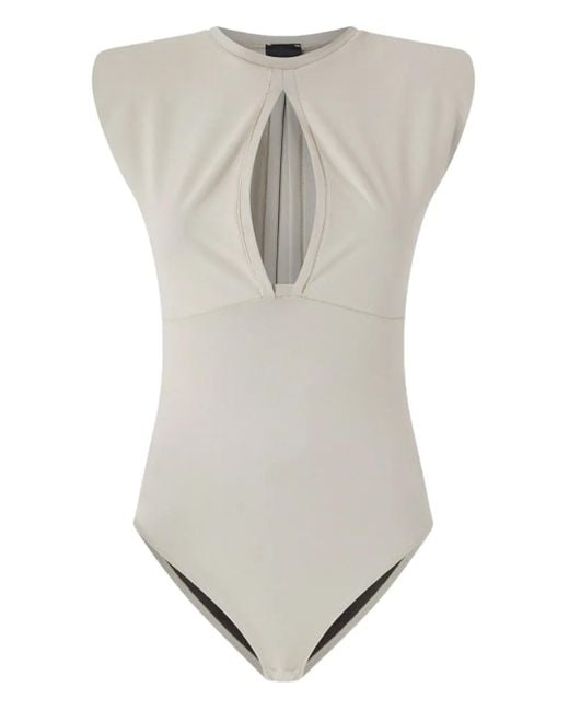 Pinko Gray Keyhole-Neck Bodysuit