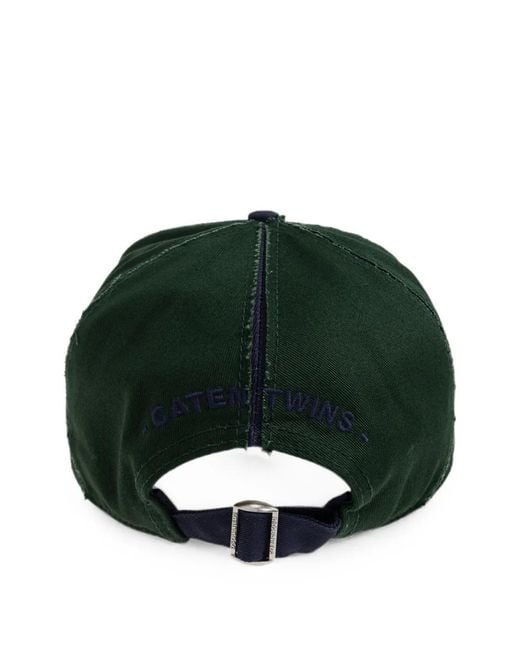 DSquared² Green Logo-Patch Distressed Baseball Cap for men
