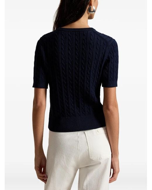 Polo Ralph Lauren Blue Cable-Knit Short-Sleeve Top