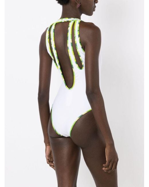 Emilio Pucci Metallic Marmo-Print Trim Swimsuit