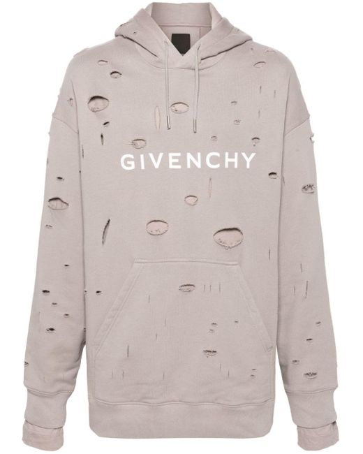Givenchy Gray Logo-print Ripped Hoodie for men