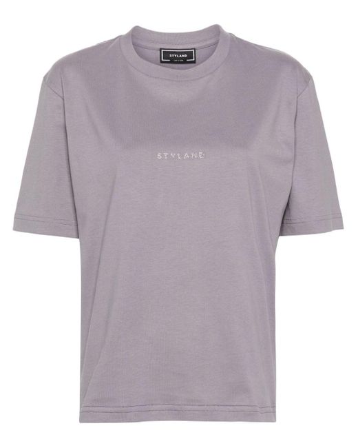 Styland Purple Glitter-detail Cotton T-shirt