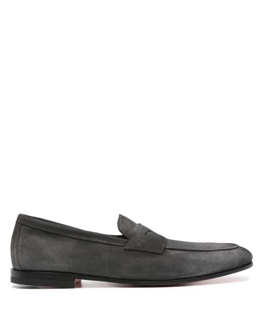 Santoni Black Carlo Suede Loafers for men