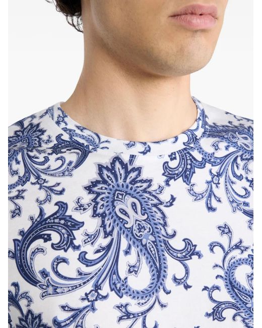 Etro Blue Leafy Paisley Motif T-Shirt for men