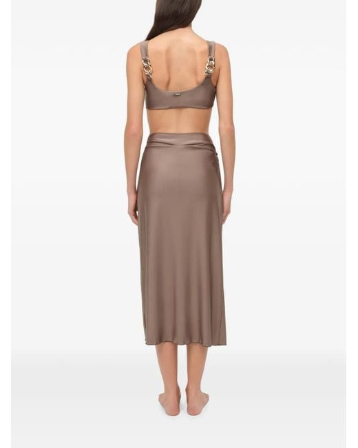 Jonathan Simkhai Brown Kora Satin Wrap Midi Skirt