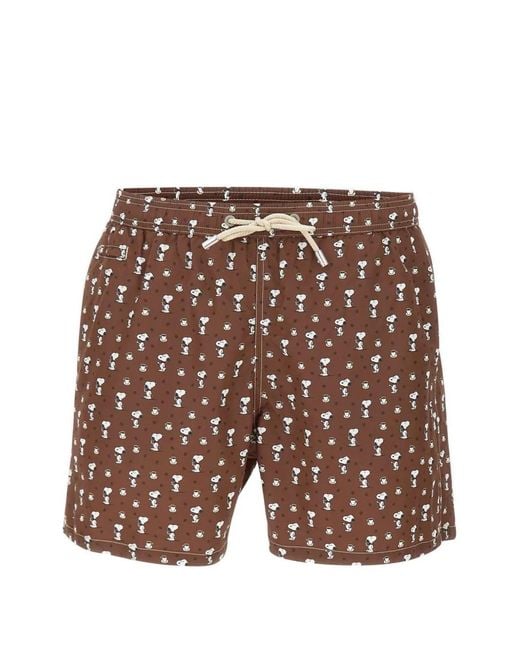 Mc2 Saint Barth White X Peanuts Lighting Snoopy Coffee-Print Swim Shorts for men