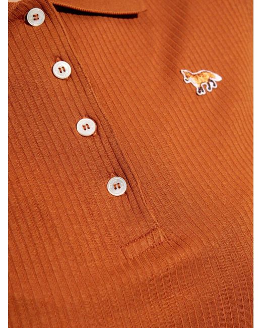 Maison Kitsuné Orange Baby Fox Ribbed Polo Shirt
