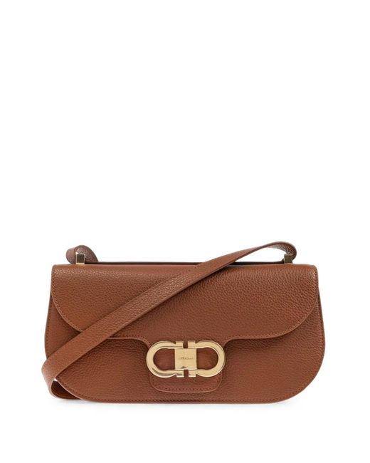 Ferragamo Brown Double Gancini East-West Cross Body Bag