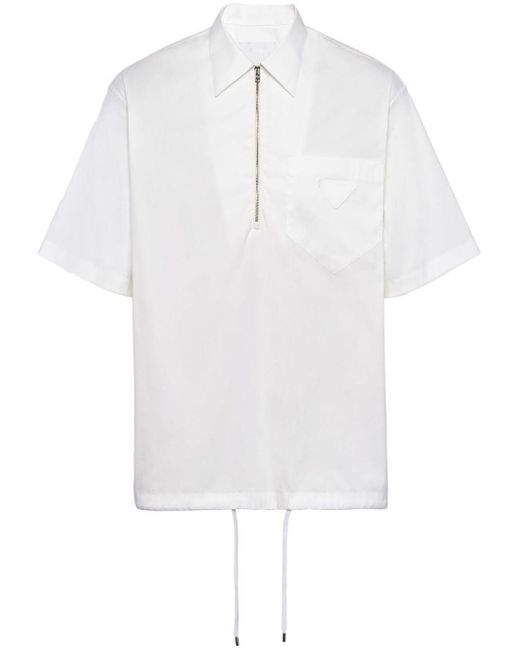 Prada White Logo-appliqué Half-zip Cotton Shirt for men