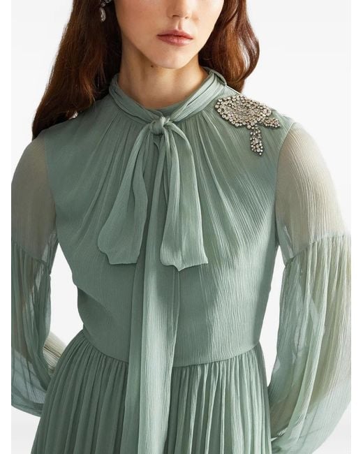 Erdem Green Embellished Silk Maxi Dress
