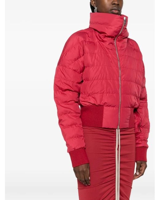 Moncler Red Quilted Funnel-Neck Cropped Jacket