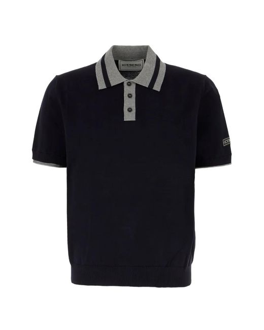 Iceberg Black Regular-Fit Striped-Collar Cotton Polo Shirt for men