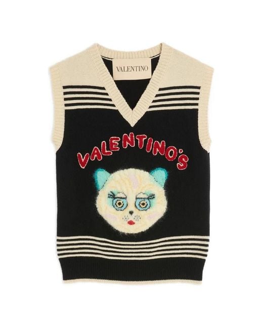 Valentino Garavani Black Le Chat De La Maison Embroidered Gilet