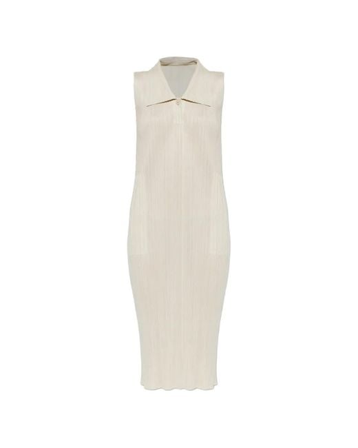 Pleats Please Issey Miyake White Pleated Dress