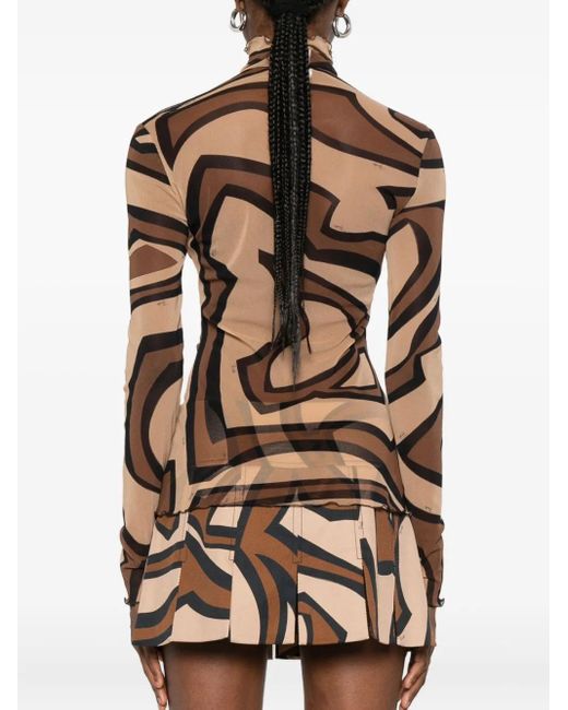 Emilio Pucci Brown Labirinto Print Tulle T-Shirt