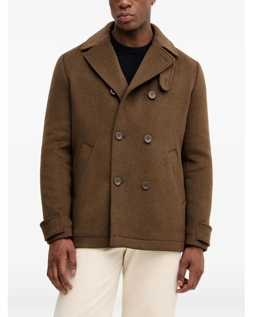 Guess Brown Buttoned Pea Coat for men
