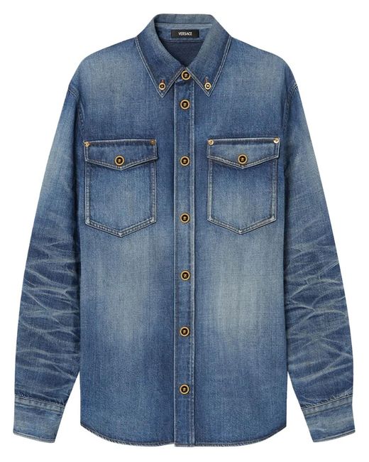 Versace Blue Japanese-Denim Overshirt for men