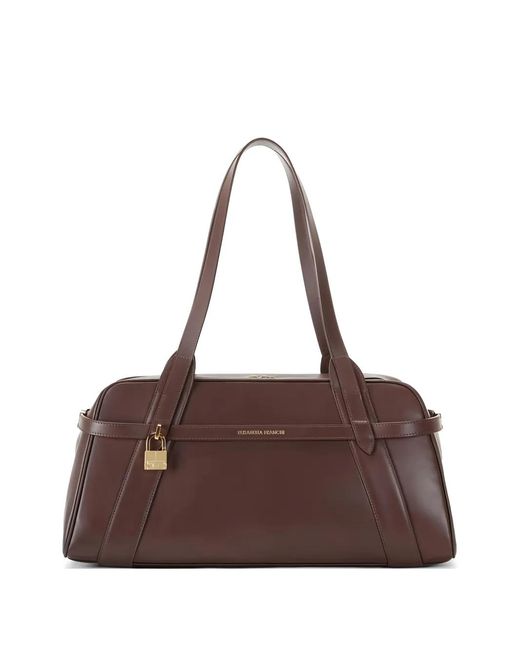 Elisabetta Franchi Brown Padlock-Detail Leather Shoulder Bag