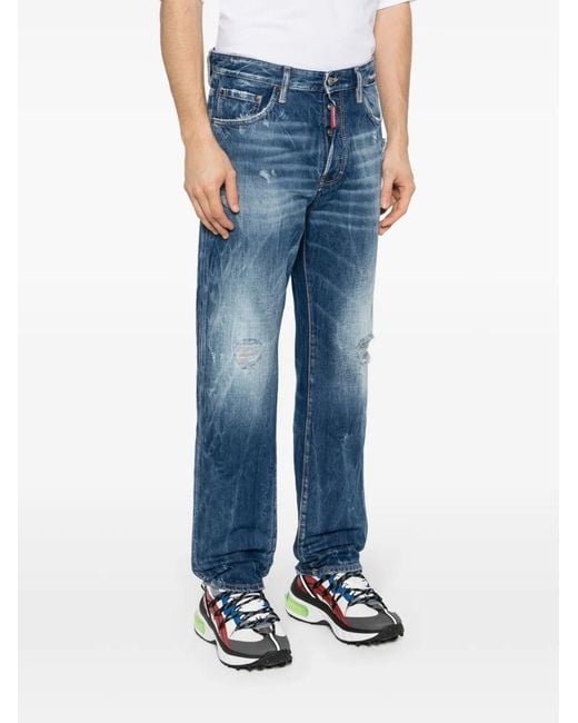 DSquared² Blue 642 Distressed Straight-Leg Jeans for men
