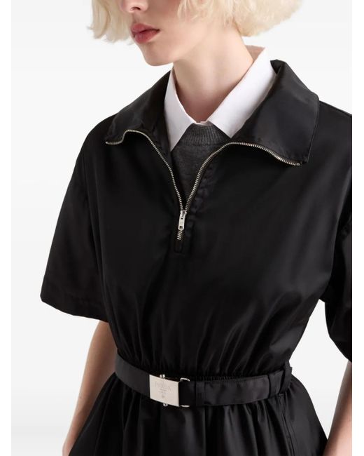 Prada Re-Nylon Midi-Jurk Met Ceintuur in het Black