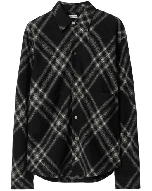 Burberry Black Checked Wool Shirt - Men's - Wool for men